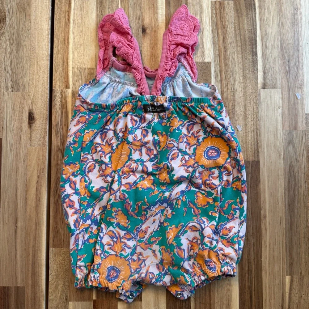 Matilda Jane Floral Bubble Romper Pink Crochet Eyelet Ruffle Straps 18-24M‎